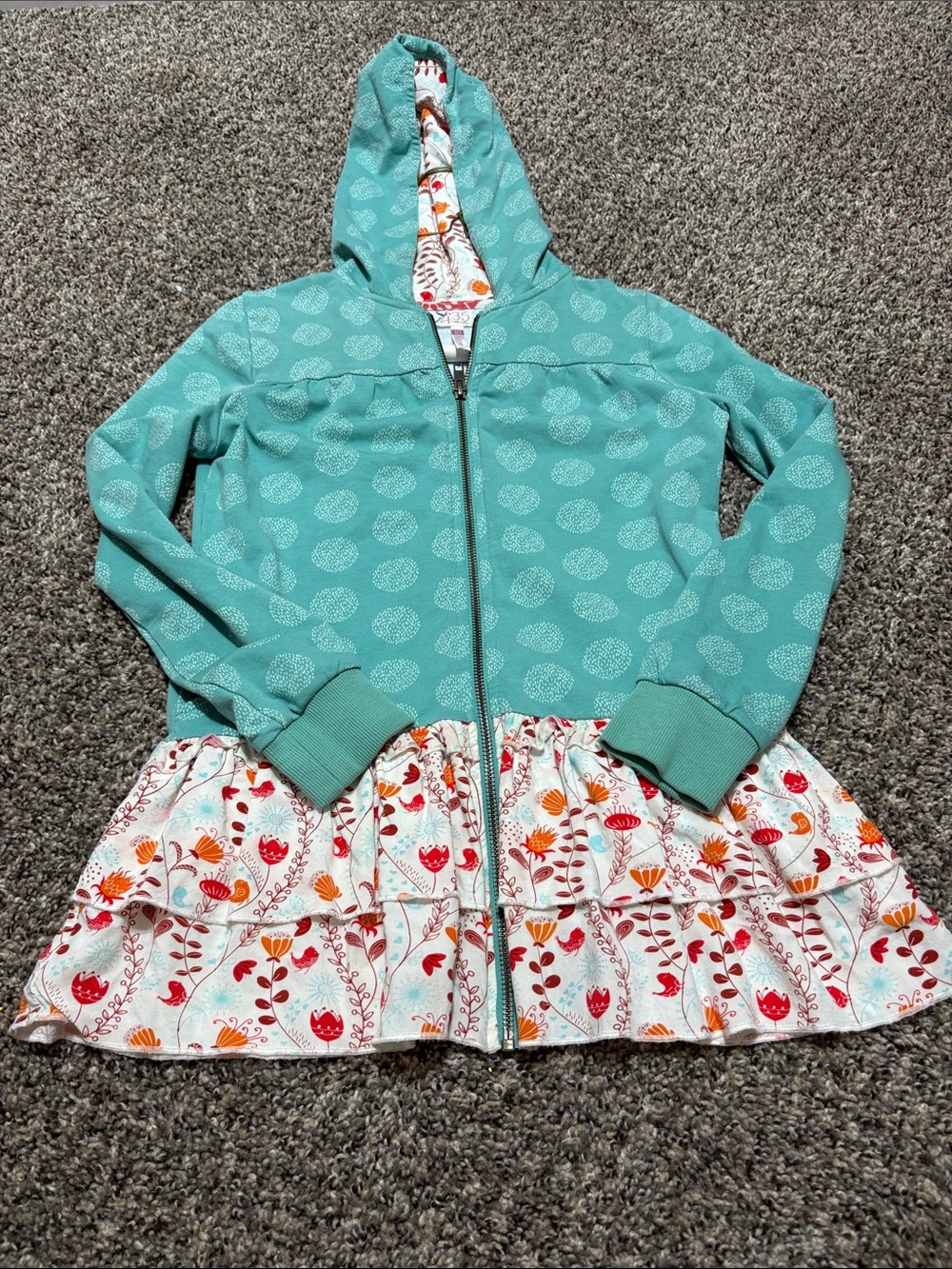Matilda Jane Teal Hooded Jacket with Floral Ruffle Hem